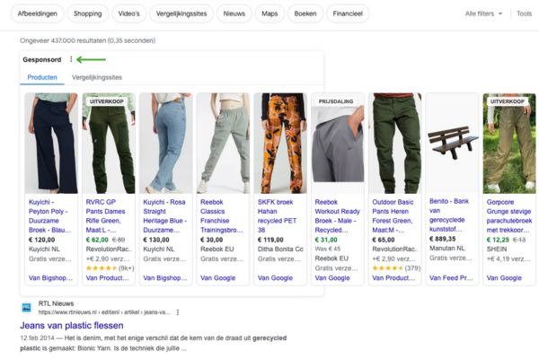 shopping advertenties in zoekmachine